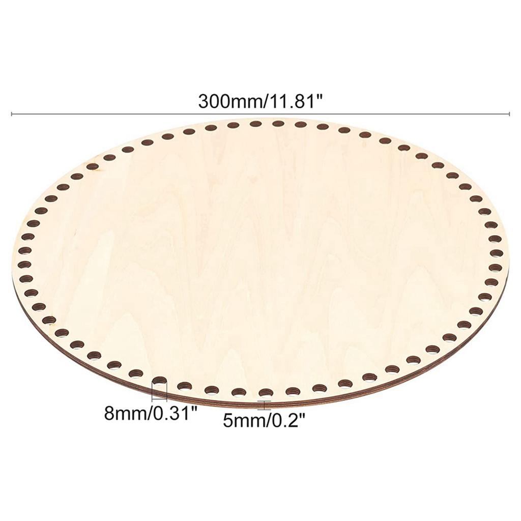 A84X-2X 30Cm Natural Wooden Basket Bottom With Hole, Circle Blank Wood Base For DIY Knitting Crochet Bag Bottom Shaper Craft