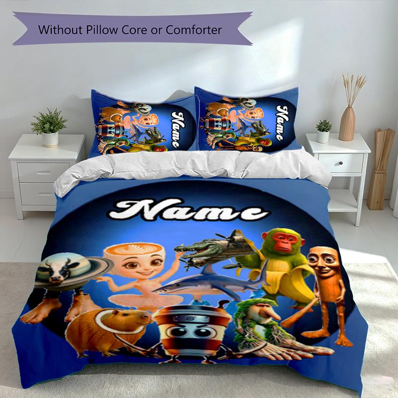 Set di 3 pezzi con Nome Personalizzato Animale Brainrot Italiano, Include 1 Copripiumino e 2 Federe, Arredo Camera da Letto per Tutte le Stagioni