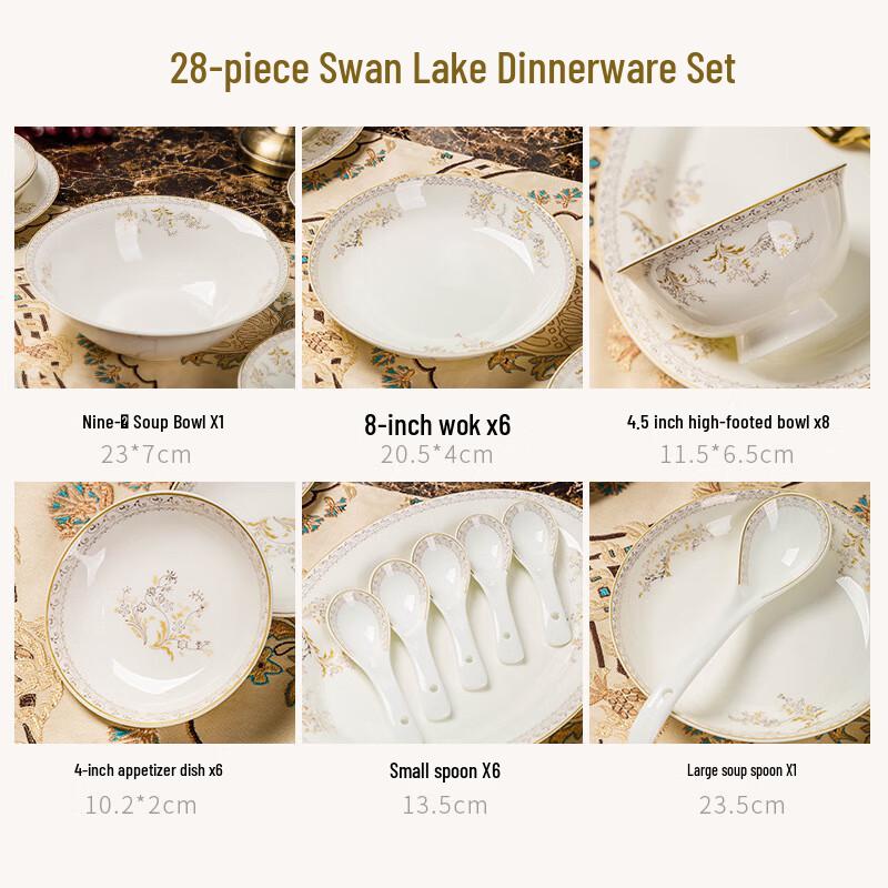 JANLA Swan Lake Ceramic Dinnerware Set, 28-Piece