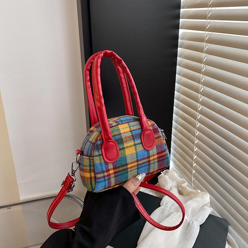 

Korean Style Plaid Handbag: 2025 Spring Trendy Crossbody for Women Small красный