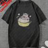 Unisexs Fun Japanese Pig Bathing Pattern Cotton TShirt Pig in Pot Cute Japanese Food Pun Graphic Tee Casual Funny Streetwear Tops