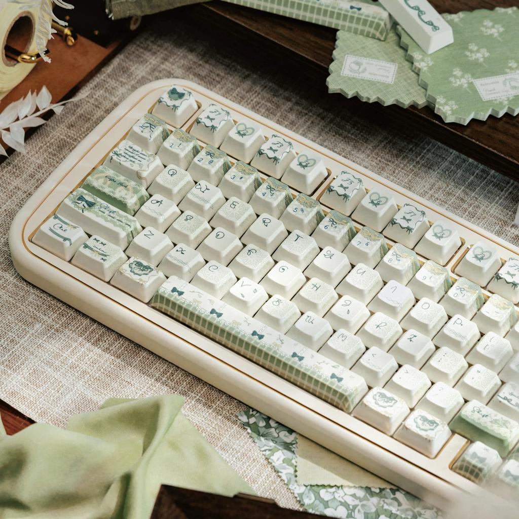 MAIMOOO Scarlett Keycap 142 Key Fc Height Pbt Lace Lace Bow Cute Little Fresh Light Green Customized Alice Keyboard Gift Keycap