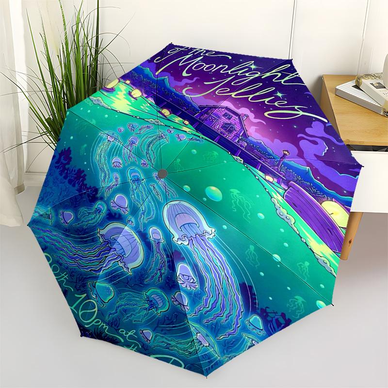 

Jellyfish Dance Moonlight Themed Automatic Opening and Closing Umbrella, Compact Travel Umbrella, Lightweight and Portable, Suitable for Bea