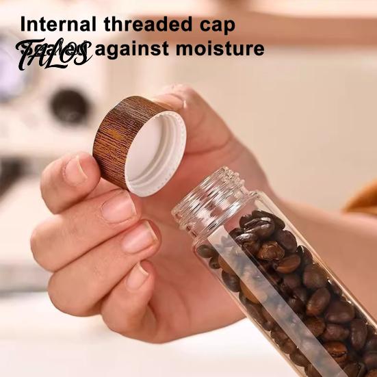 Talos Glass Mini Storage Jar, with Wood Lid, Moisture Proof Portable Small Container, for Coffee Beans Tea Sugar Spices Kitchen Organizer