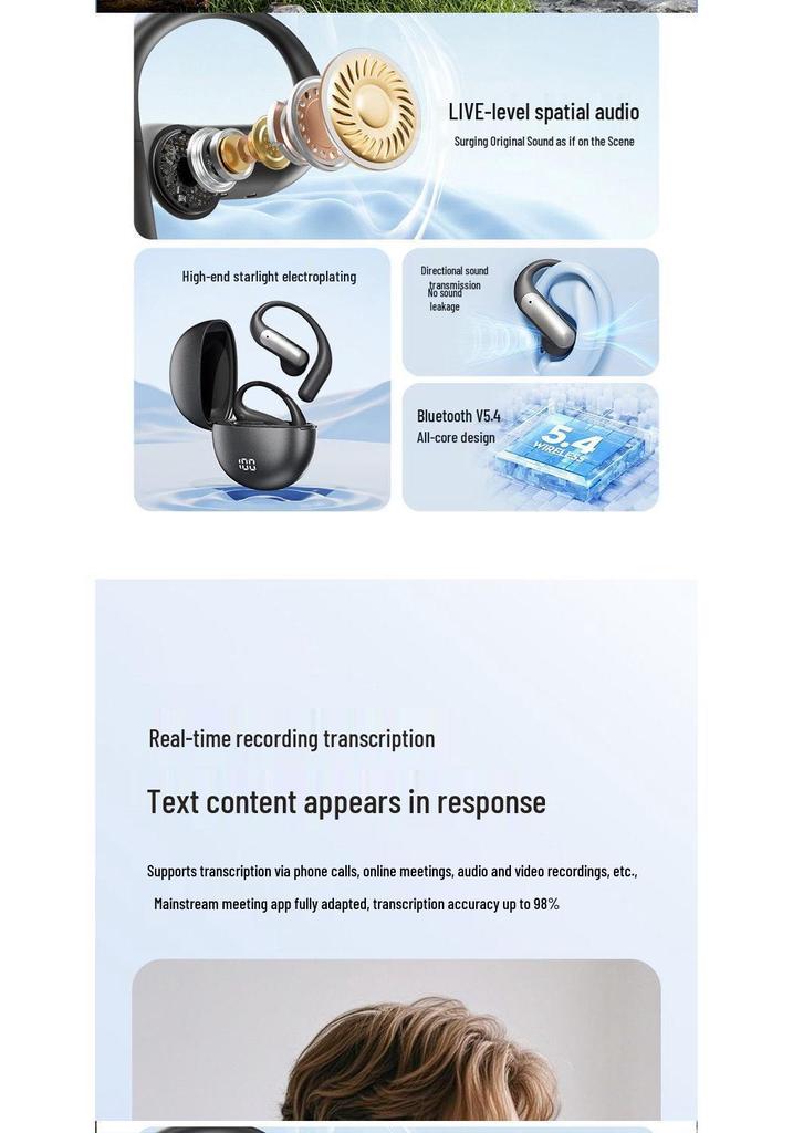 M118 AI Smart Translation Earbuds with Long Battery Life and Display, Semi-in-ear, Ear-hook Bluetooth.