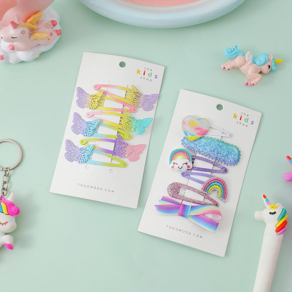 6 stk/sett Kawaii Tegneserie Enhjørning Hårklemme Regnbue Hårklemme Jente Søt Sommerfugl Hårtilbehør Hodeplagg Mote Barn Gaver