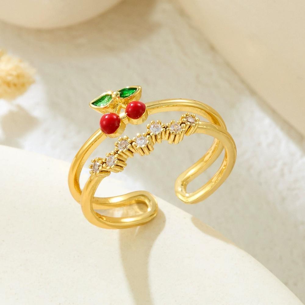 Heißer Geometrie Zirkon Tropfen Glasierte Erdbeer Kirsch Ring Modischer Vielseitiger Personalisierbarer Verstellbarer Öffnungsfrucht Schmuck Geschenk