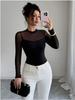 2025 Elegant Women's Solid Color Patchwork Slim-fit Long Sleeve Top for Autumn/Winter