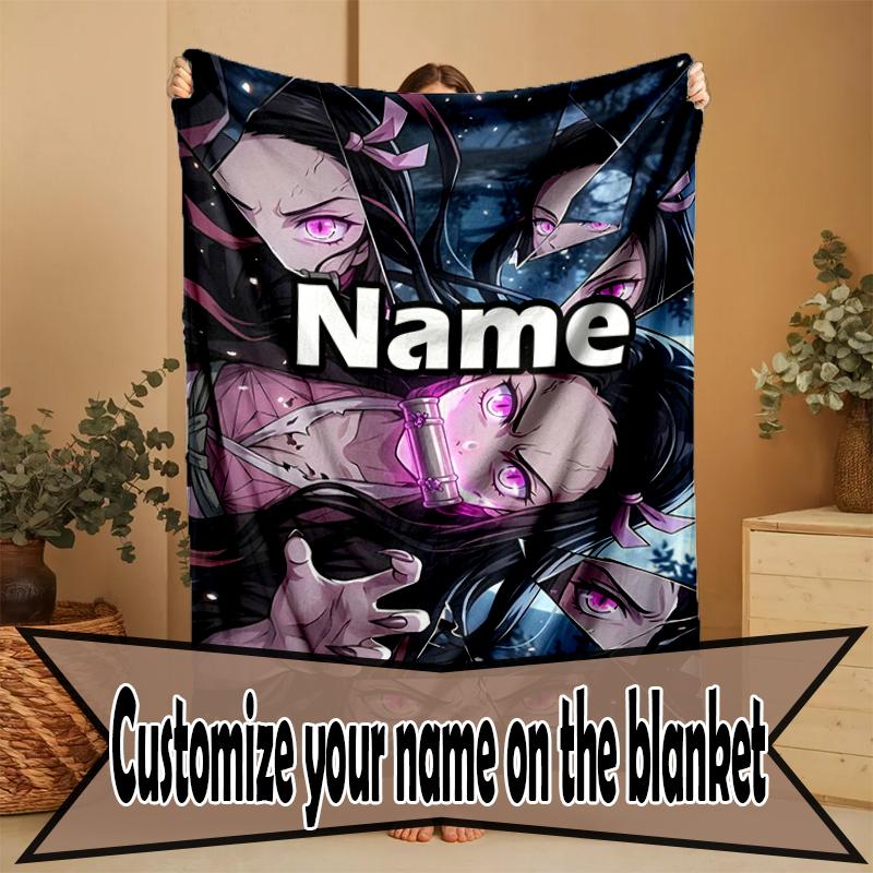 Custom Name Personalized Demon Slayer Print Blanket, Home Decor, Bedroom, Sofa, Camping, Couch, Gifts for Birthday Christmas