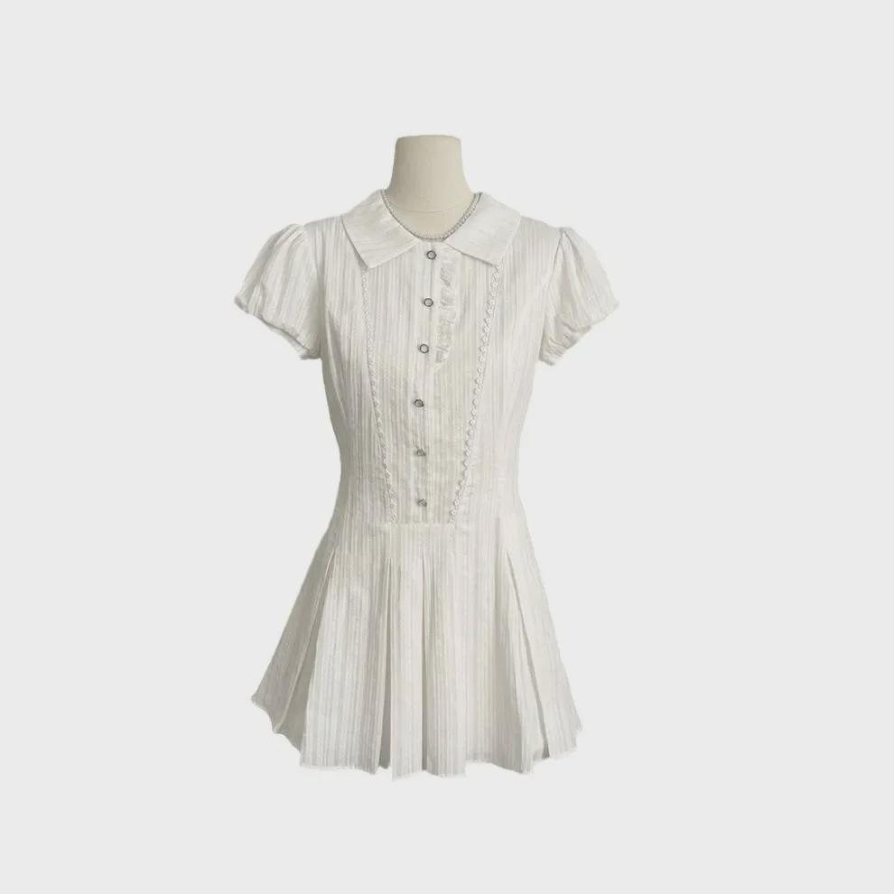 2024 Neues Puppenkragenkleid: Altersreduzierender A-Linien-Rock mit kurz- oder langärmligem Hemd