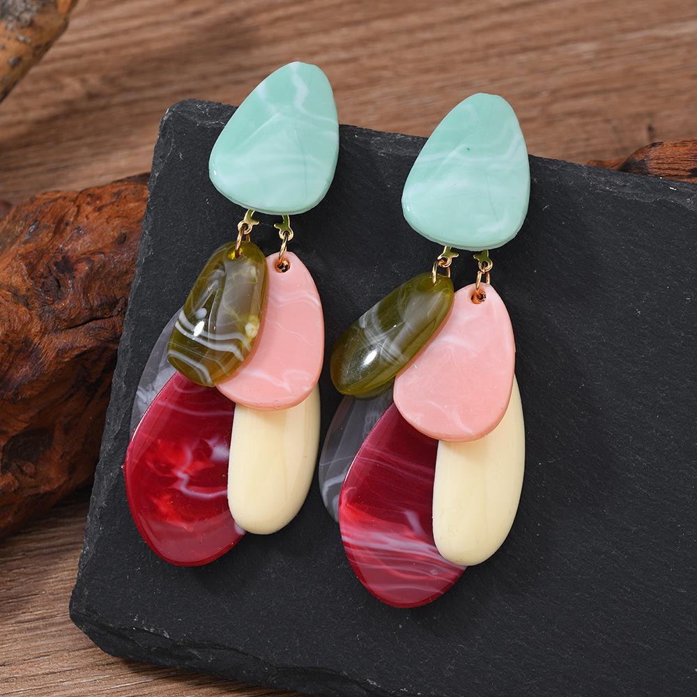 European & American High-Design Acrylic Multilayer Water Drop Earrings
