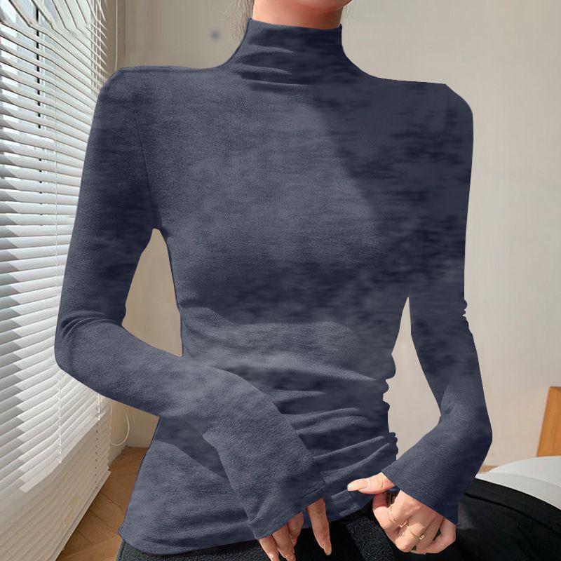 Chic Slim-fit High-neck Long-sleeve Base Layer: Solid Color, Flattering, Versatile Autumn/Winter Top