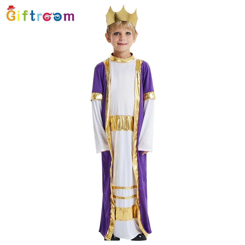 Dazzling King Arab Costume For Boys Featuring Comfortable Polyester Material Perfect For Stage Plays With Theme Elements