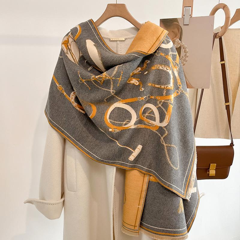 Nouă eșarfă de cașmir imitație de modă retro pentru femei pe timp de iarnă, gât îngroșat și cald, exterior șal cu dublu scop