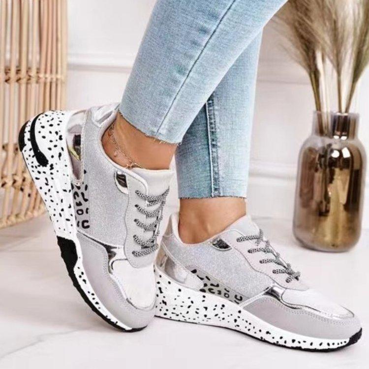 Shoes Large size single shoes women's autumn new platform leopard print lace-up casual sports shoes