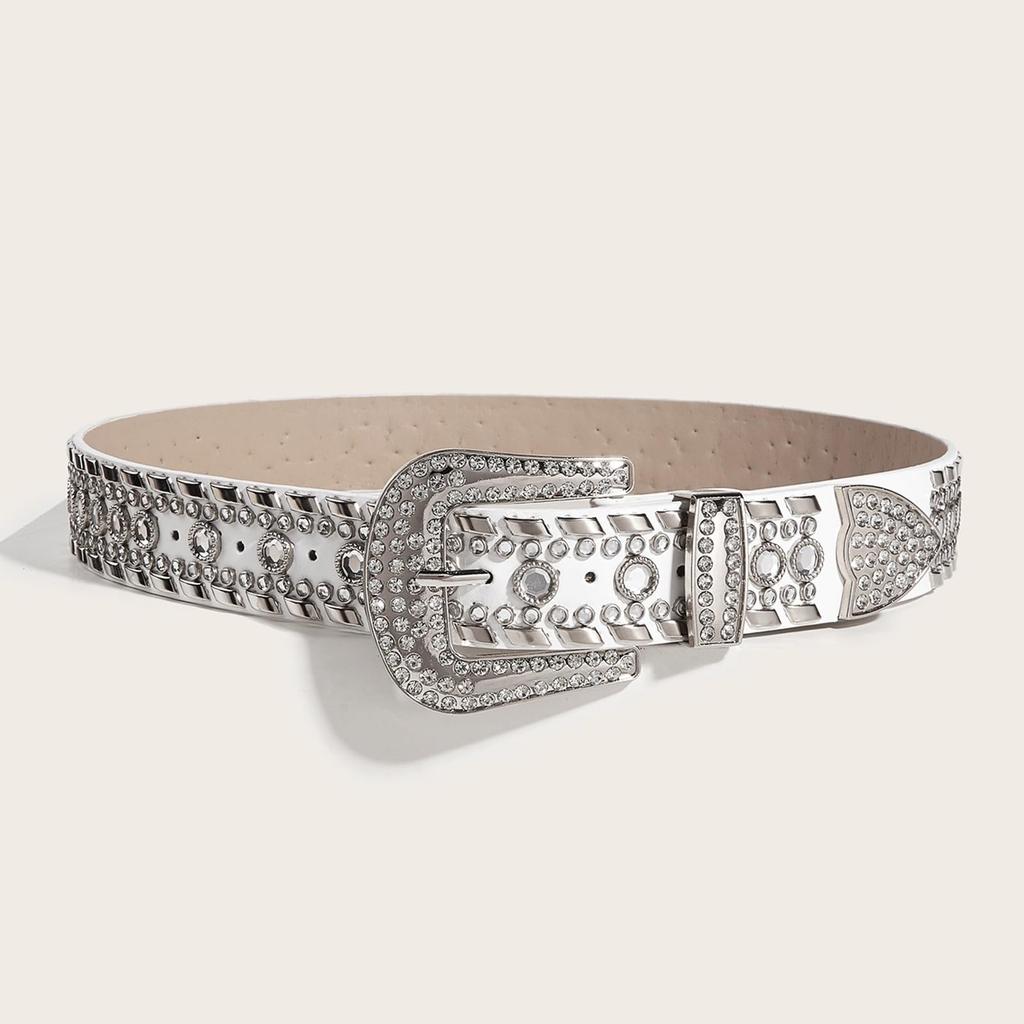 Studded Bling Bling Rhinestone Western [Lamerry] Belt, Belt, Belt, Belt, Y2K, Sequins, Glitter, 105cm, Women's/Men's (White)