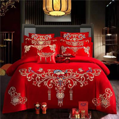 Cotton Wedding Four-piece Set Pure Cotton Thickened Brushed Multi-piece Set Chinese Wedding Heavy Industry Embroidery Wedding Kit