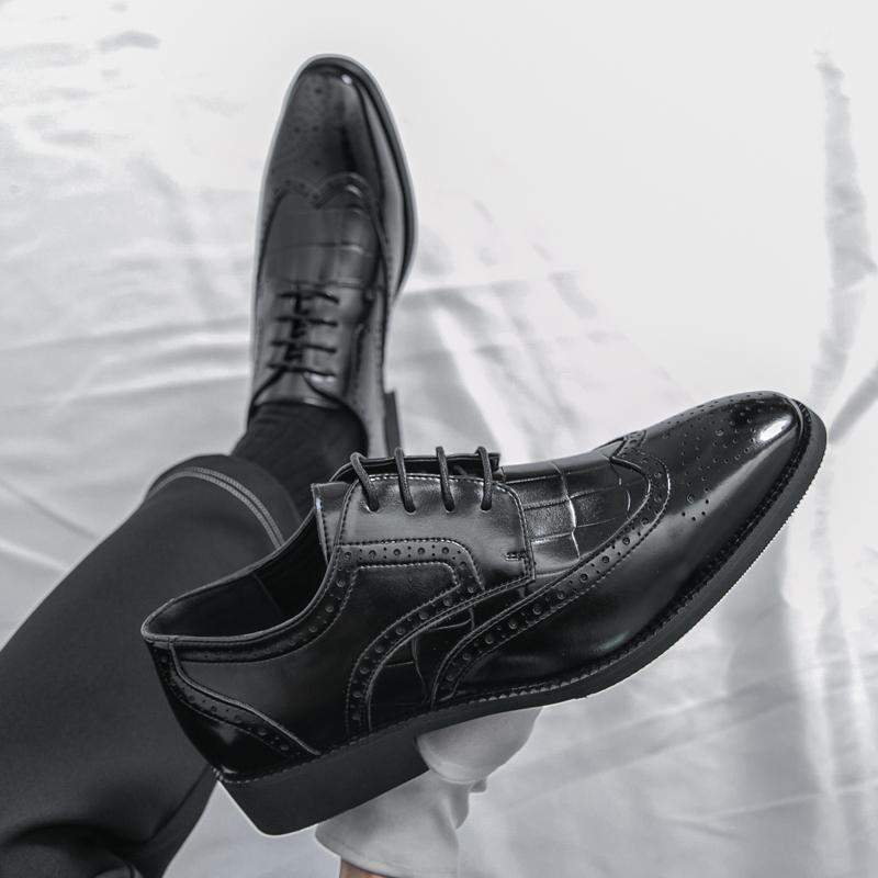Retro Men Formal Leather Shoes Men Lace-up Business Fashion Suit Leather Shoes Wedding Banquet Shoes Size 38-46