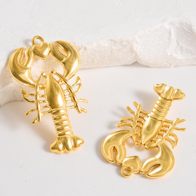 5pcs Gold Color Marine Animal Lobster Crab Enamel Charm Heart Cross Stainless Steel Pendant For Jewelry Making Keychain Earrings