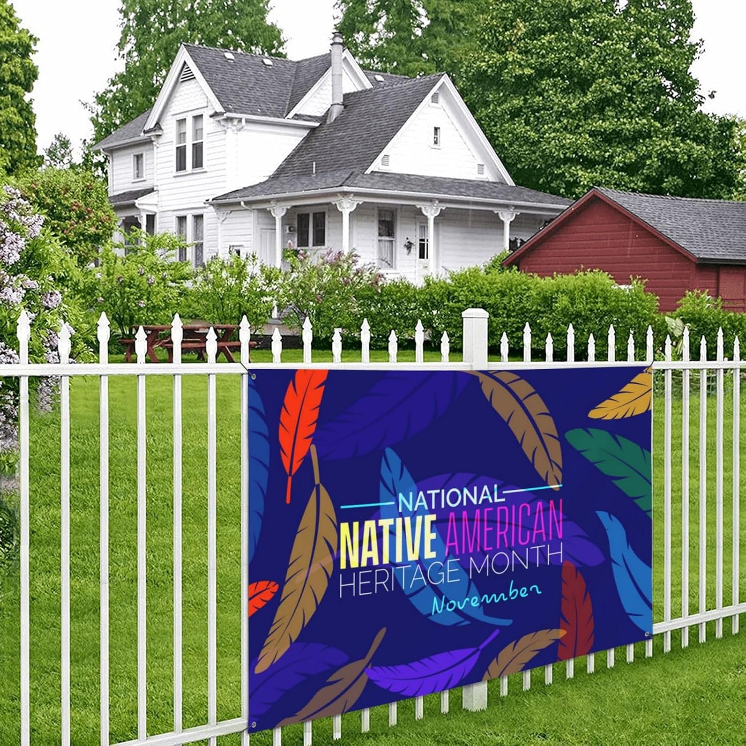 

Native American Heritage Month Banner Festive Single Sided Printed Banner for Holiday Party Supplies Home Decoration 47x71in чёрный