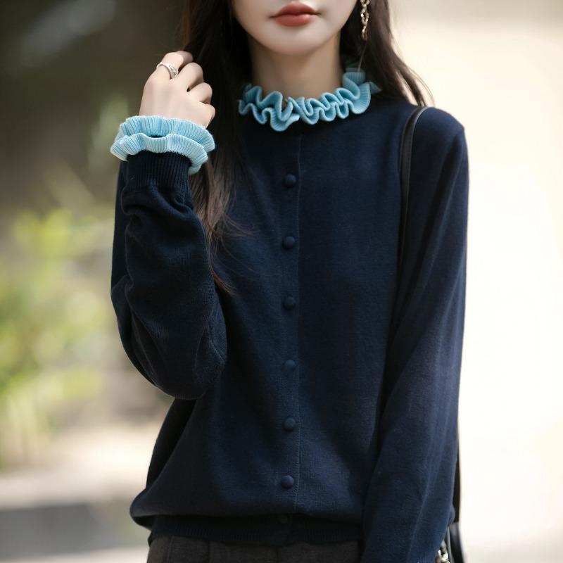 Vintage Ruffled Knit Cardigan Casual Autumn Winter Outerwear