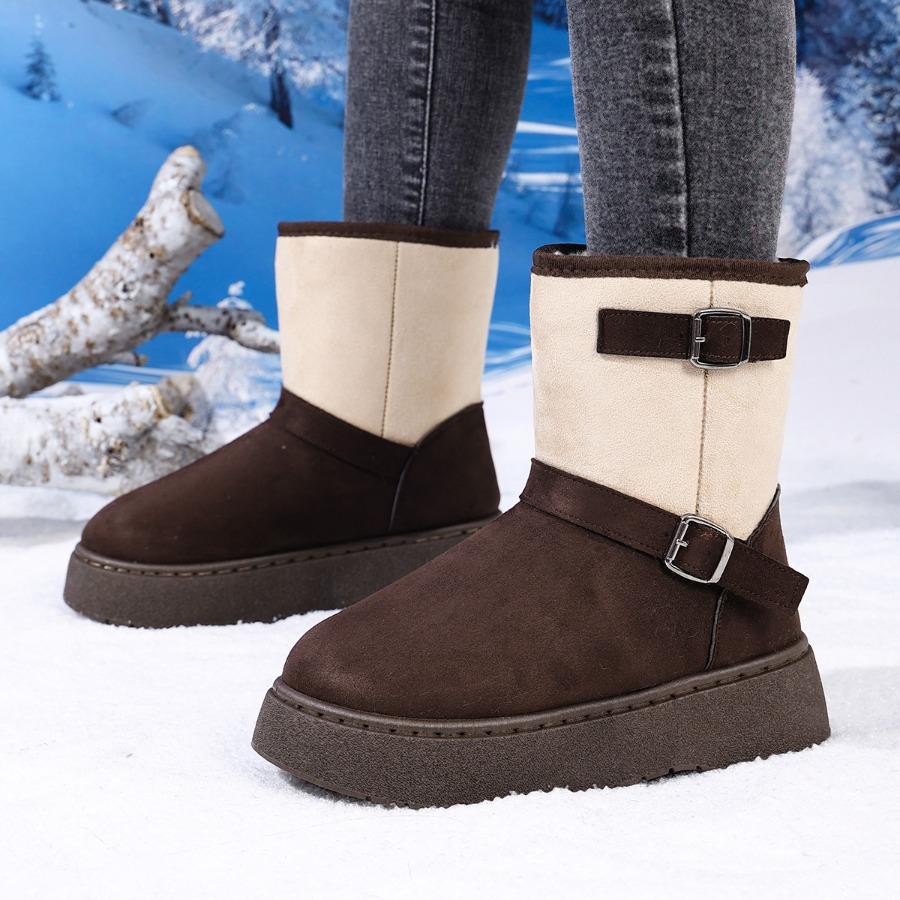 2025 Winter New Arrival Plus Size Warm Fashionable Color-Block Minimalist Slip-On Snow Boots