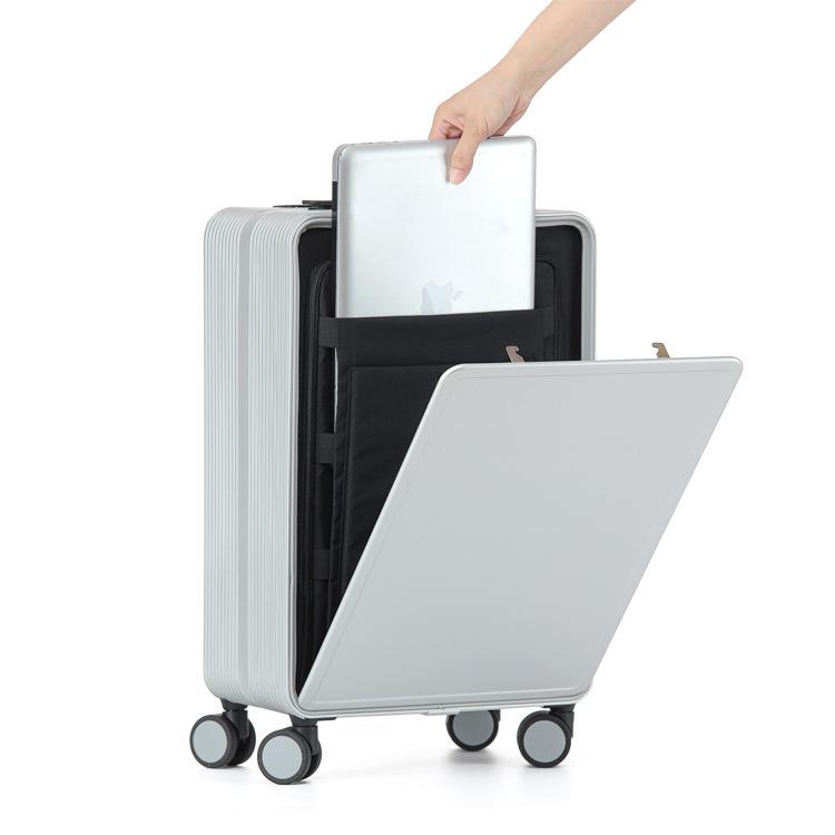 20-Inch Front-Opening Carry-On Trolley with Laptop Compartment, Aluminum-Magnesium Alloy Suitcase