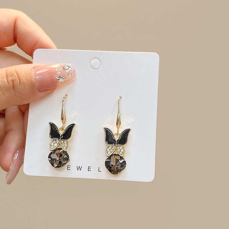 Premium Temperament Black Diamond Stud Earrings, Light Luxury Bow Rose Earrings Earrings