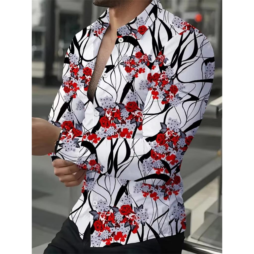 Men Clothes Fashion Long Sleeve 3D Digital Print Shirt