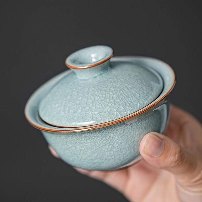Qi Xuan Yuan New Chinese Ru Kiln Ice Flower Ceramic Gaiwan