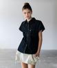 HYFVE Cotton Roll-Up Cap Sleeve Stitch Denim Shirt Blouse