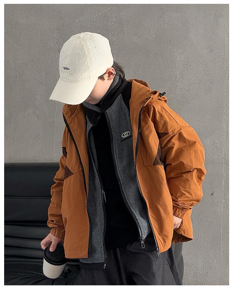 2025 Autumn Kids' Korean-Style Hooded Windbreaker for Boys – Sporty Zipper Outerwear