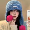 Fluffy Pom-pom Women Knitted Cap Autumu Winter Ear Protection Caps Cute Warm Beanie Hats  Girls