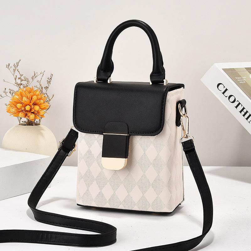 Korean small satchel women's mobile phone bag mini contrasting color 2025 new high-end fashion versatile portable diagonal span mobile phone bag