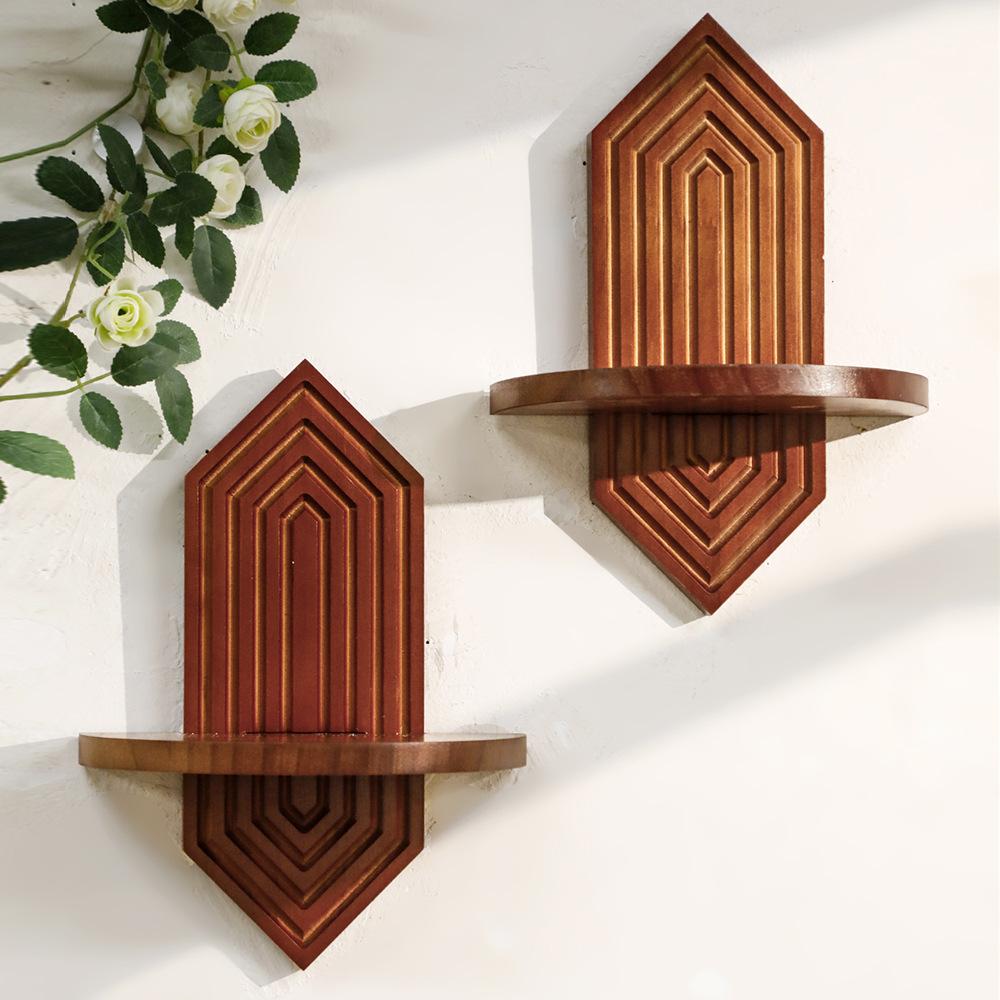 Wooden Floating Shelves Wall Mounted Hexagonal Geometric Wall Shelves for Home Decor Living Room Bedroom