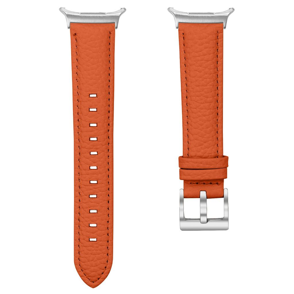 For Samsung Galaxy Watch Ultra (2025) 47mm/Watch Ultra 47mm Litchi Texture Genuine Cow Leather Strap Pointed-End Watch Band with Silver Buckle