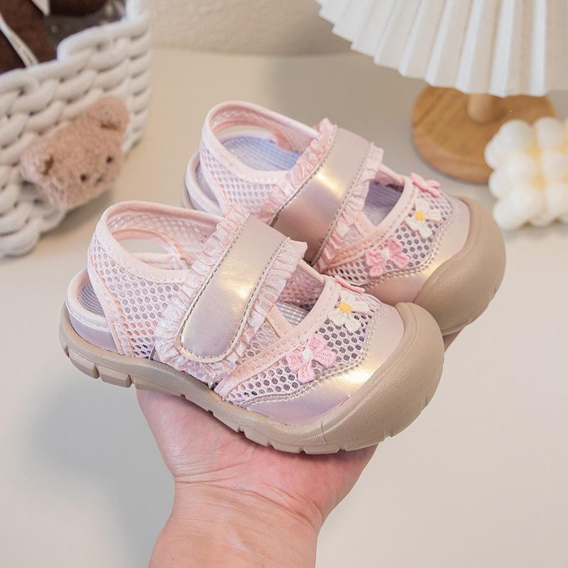 2026 Girls  Embroidered Mary Jane Sports Sandals - Breathable Mesh, Soft Sole Summer Shoes Size 25