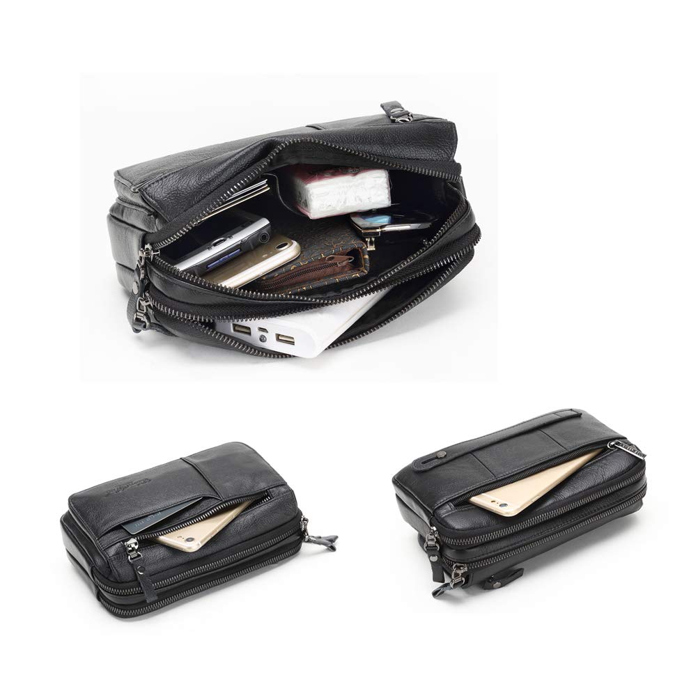 Meigardass Clutch Second Genuine Popular Clutch Large Capacity Men's Bag, Bag, Leather, Bag, Simple, Lightweight, (Black-3)