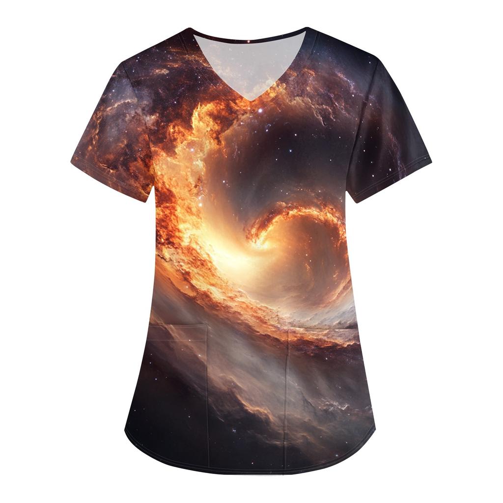 Women's Printed Uniform Work Uniform V-Neck Pocket Protective Uniform Protective Uniform