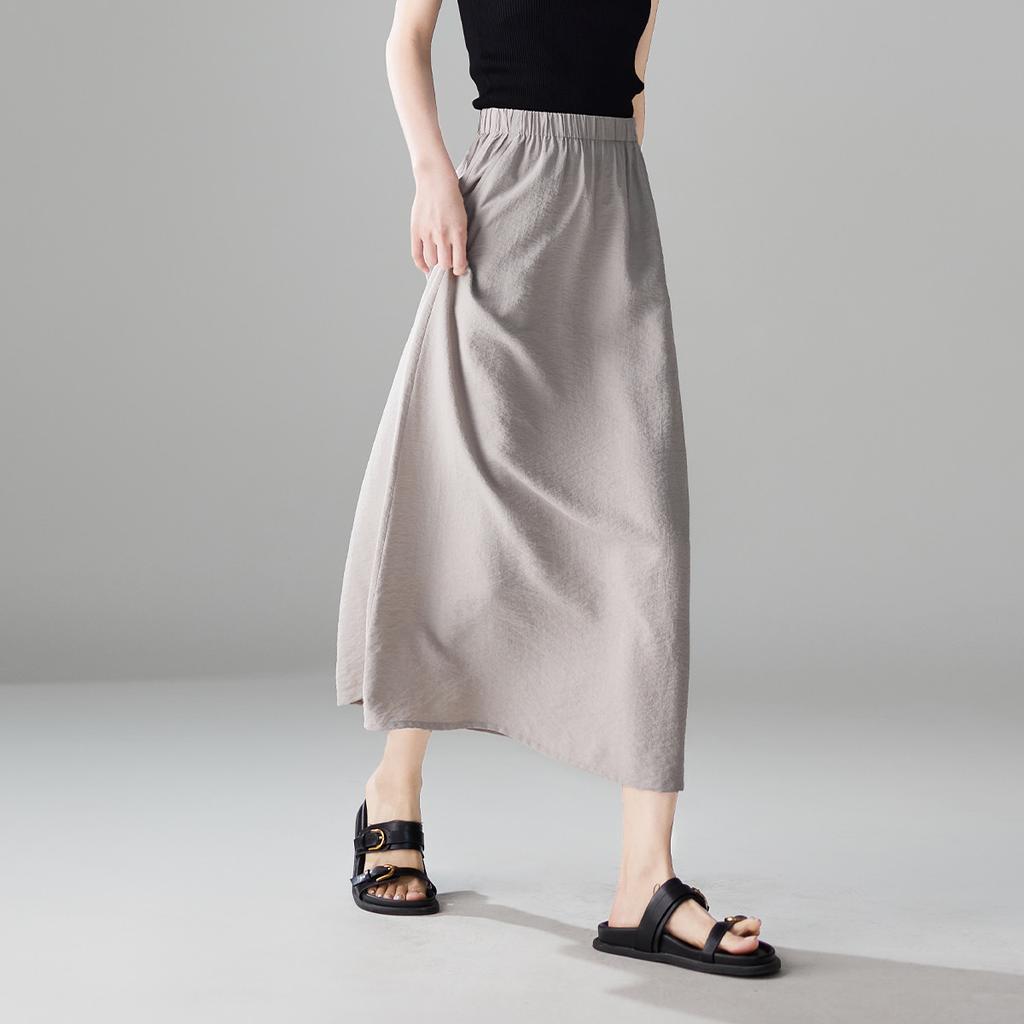 Wrinkled Mulberry Silk Half Skirt 2026 Summer Commuting Versatile Elastic Waist Mid Long A-line Umbrella Skirt