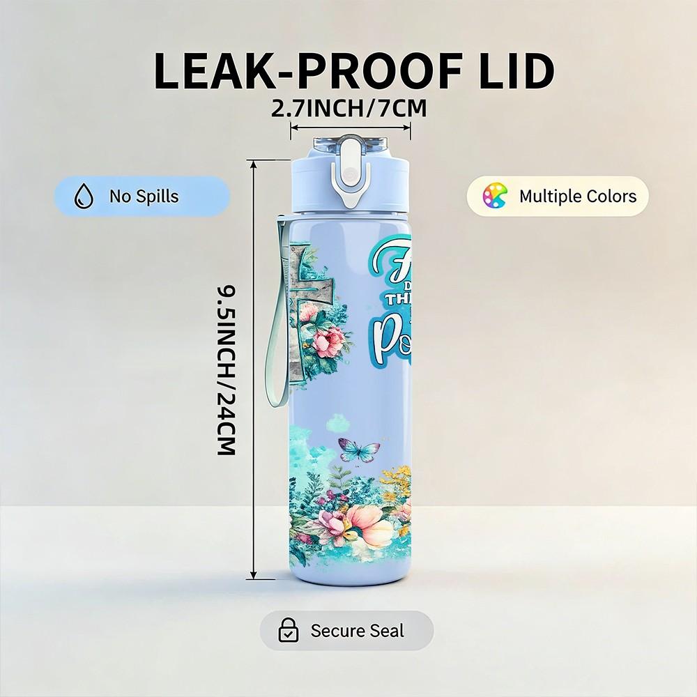 1PC Faith Hope Teal Floral Lettering 750ml Color Plastic Sports Water Bottle Leakproof Flip Straw Lid Suitable for Sports Office Home Use