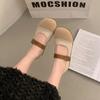 Fashion Women's Fashion Flat Shoes Spring New Round Head Suede Splicing Metal Buckle A Word with Soft Sole Single Shoes