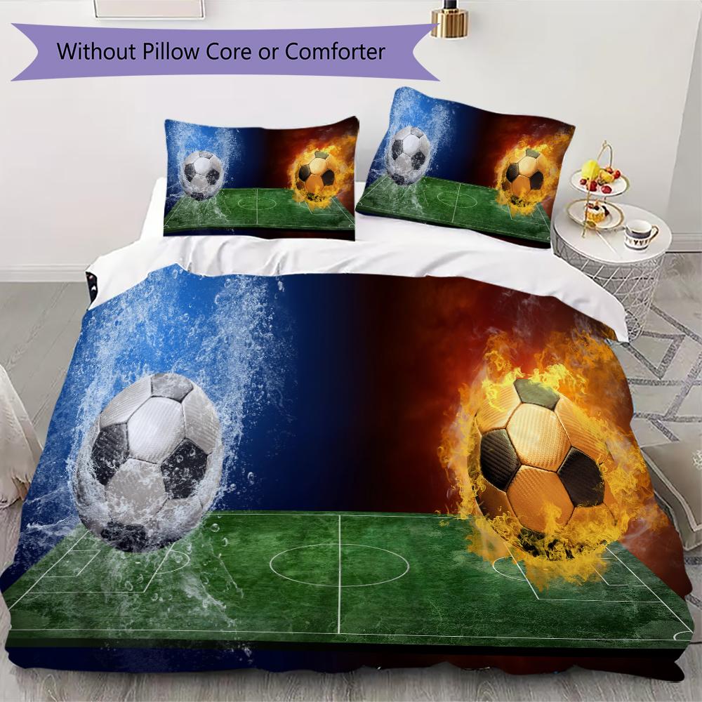 1 Stück Fußball-Thema Bettwäsche Steppdecke Set Bettbezug Kissenbezug Heimdekoration Geburtstagsgeschenk (1 * Bettbezug + 3 * Kissenbezug, ohne Füllung)A2