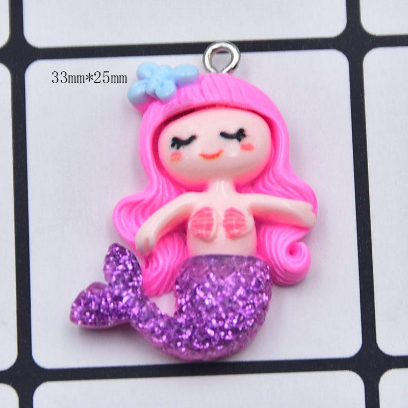 Colorful Resin Glitter Mermaid Girl Cartoon Doll Keychain Pendant DIY Jewelry Accessories