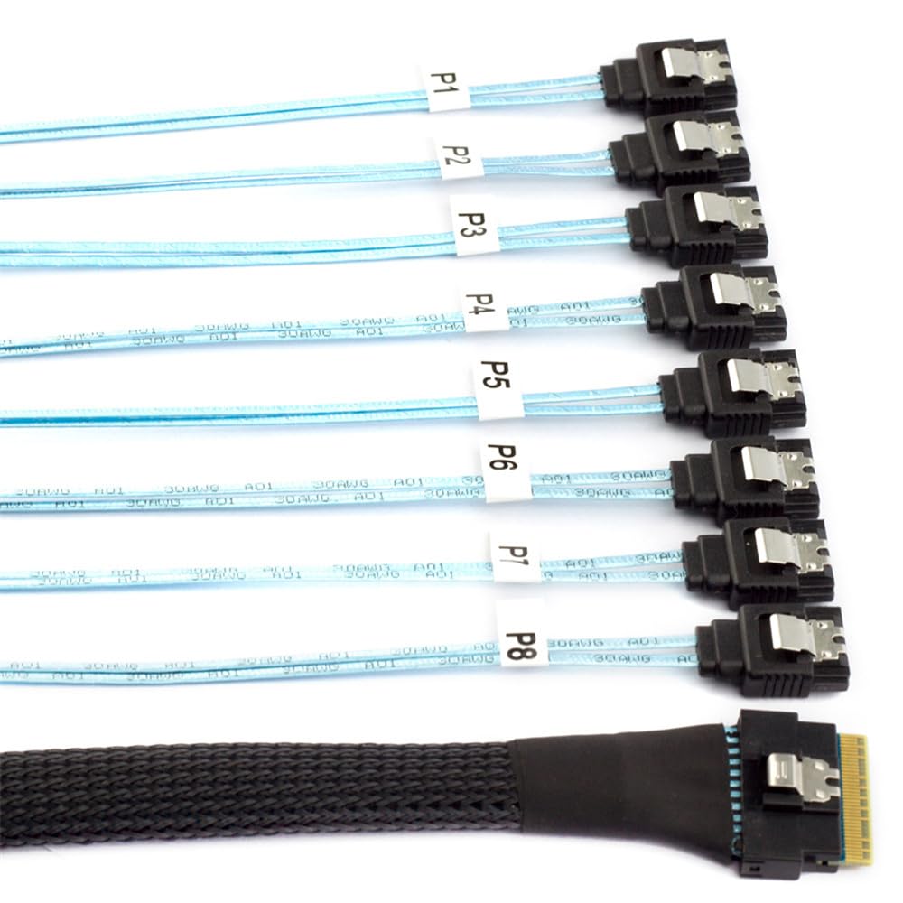 

Cablecc SAS Slimline 8i Host RAID to 8 SATA Target Hard Disk Fanout RAID Cable with 1 to 8 100CM 4.0 SFF-8654 74-Pin 7-Pin Splitter,