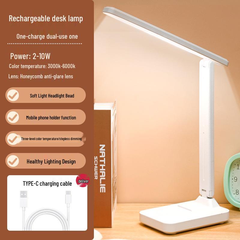 Multifunctional LED Desk Lamp with Rechargeable & Plug-in Options, Eye-Protection, Night Light, and Pen Holder for Study & Dorm Room