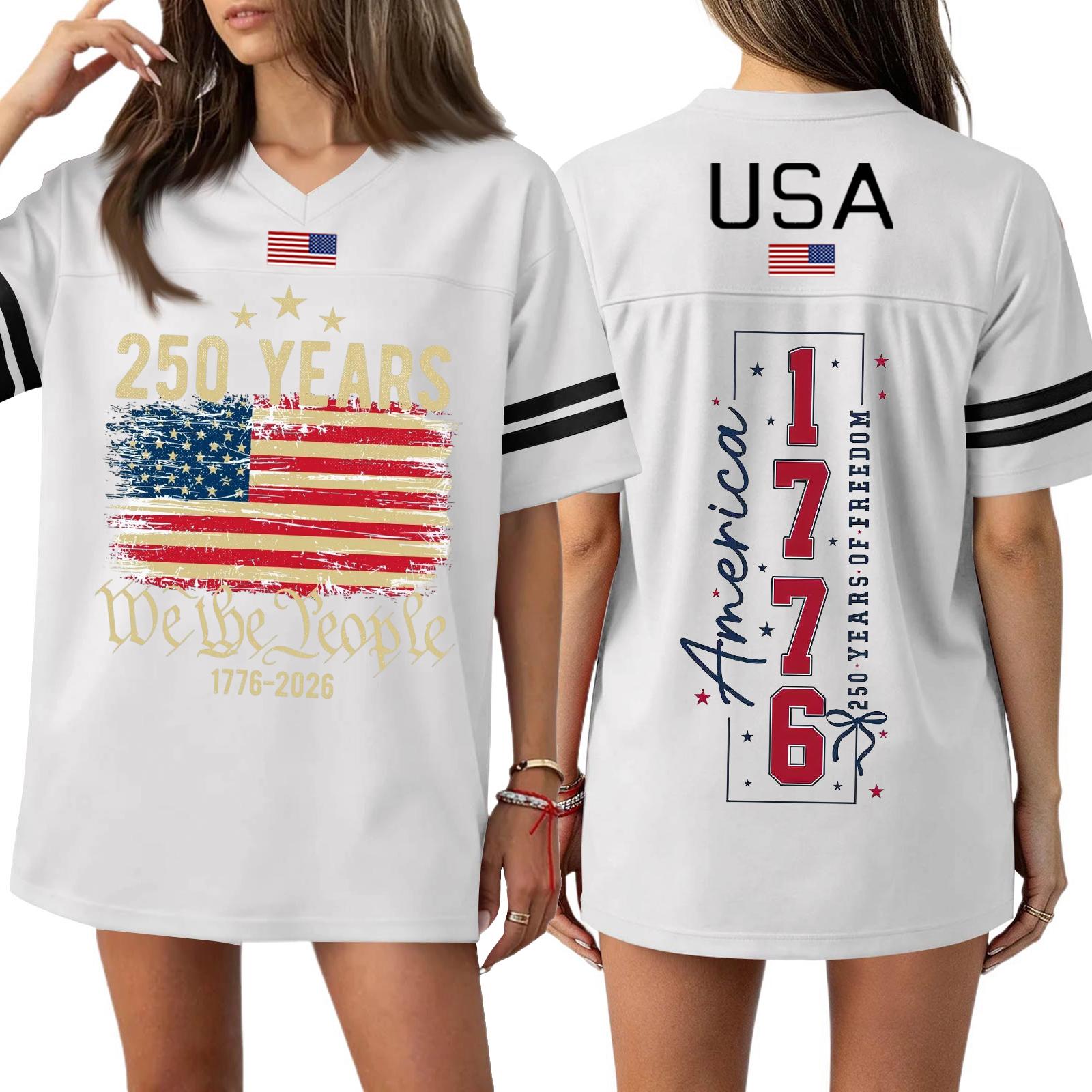 

Womens Oversized Short Sleeve V Neck T Shirt 250 Years Flag Print 1776 2026 We The USA Letter Graphic Tee Top XS білий