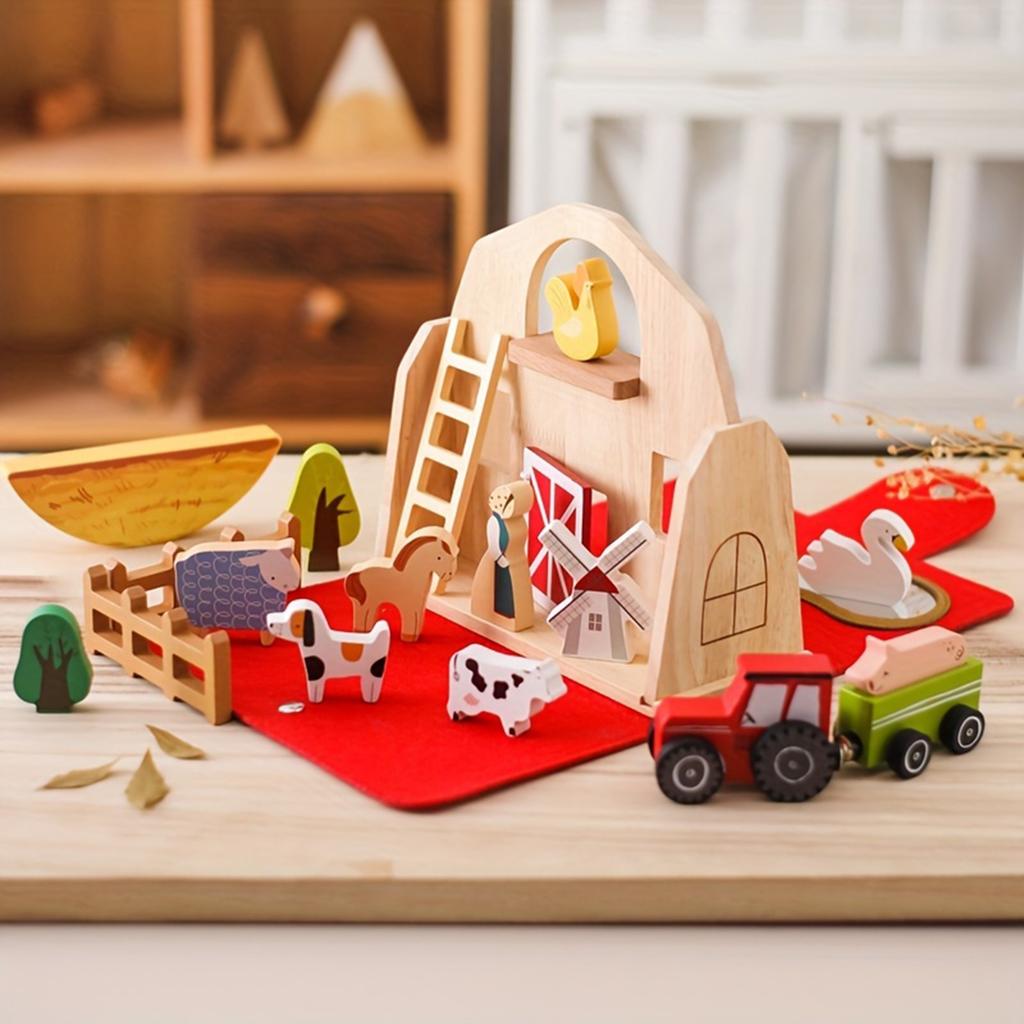 Barn Farm Toys, Children's Educational Farm Decorations, Fun Stacking Toys, Wooden Building Block, Children's Early Education Enlightenment Toys