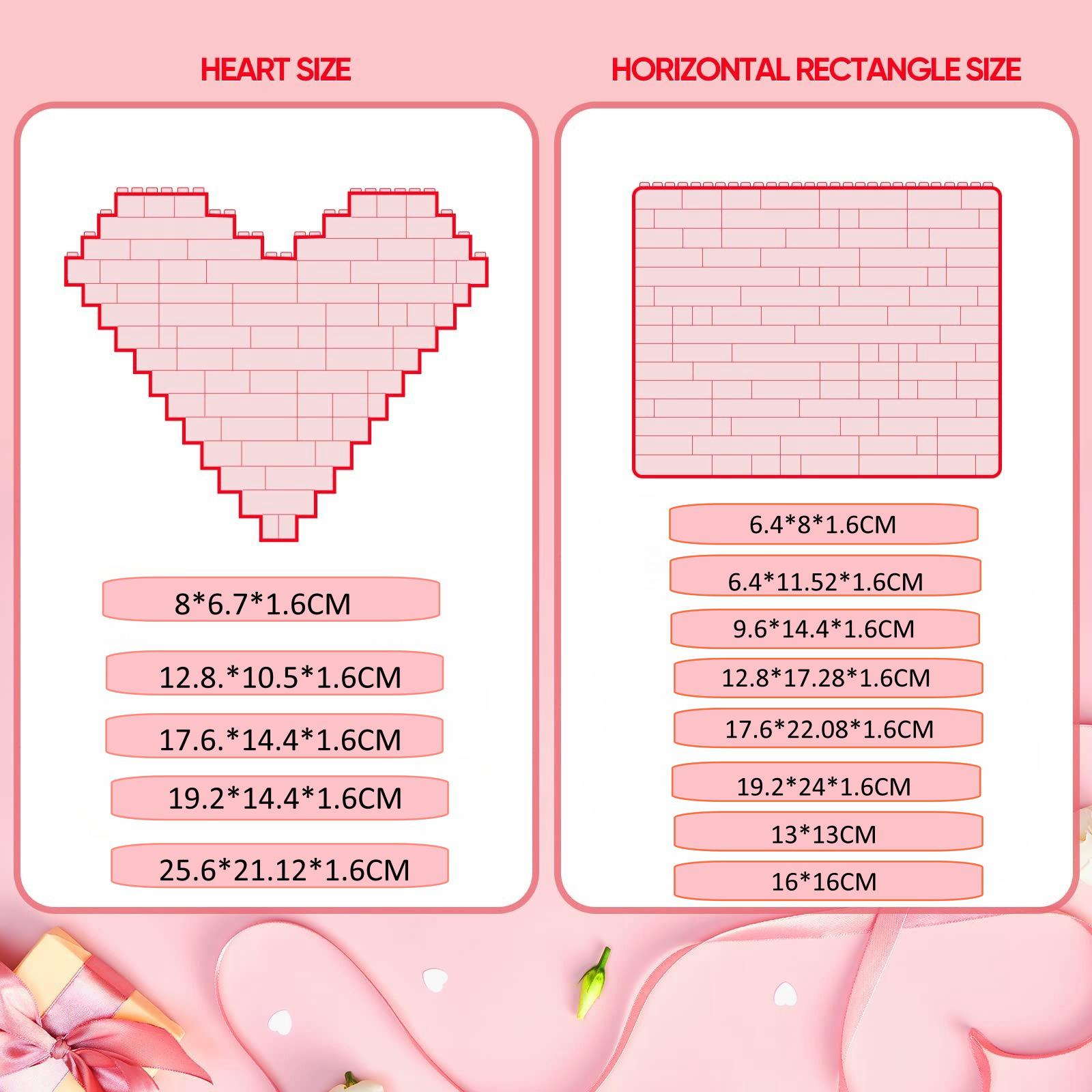 Heart-Shaped Custom Brick Figure Portrait Ornament Compatible with LEGO Standard. Single-sided print