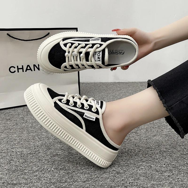 Fashion 2024 Fashion Women's Shoes Baotou Women's Slippers New Lace-up Casual Slippers Women High Quality Lace Platform Slippers Zapatos